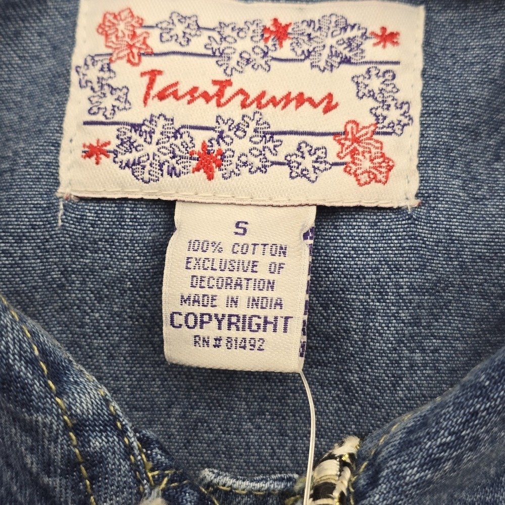 Vintage 90s Tantrums Christmas Denim Jacket Womens S Patchwork Santa NWT - Picture 3 of 8
